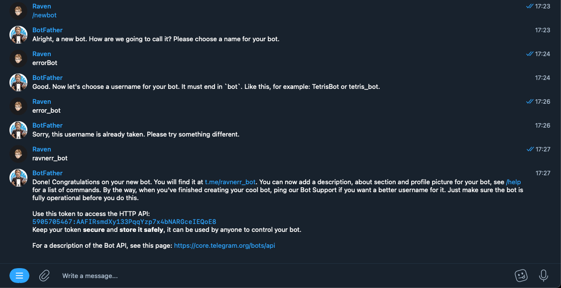 How to make a Telegram bot for sending error messages.